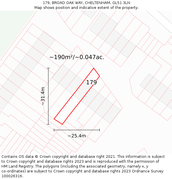 179, BROAD OAK WAY, CHELTENHAM, GL51 3LN: Plot and title map