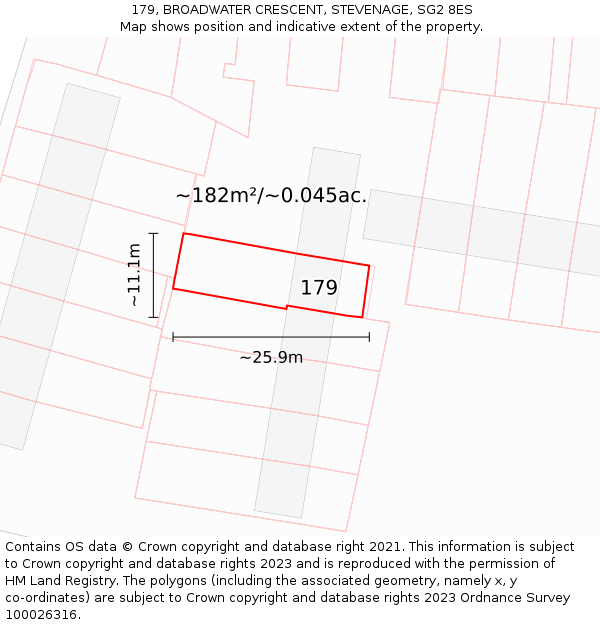 179, BROADWATER CRESCENT, STEVENAGE, SG2 8ES: Plot and title map