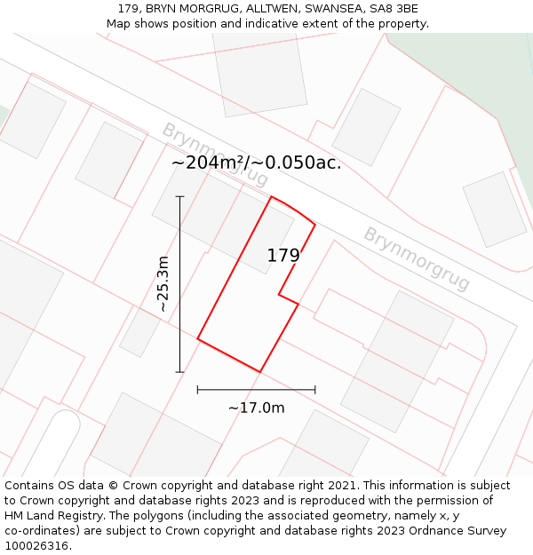 179, BRYN MORGRUG, ALLTWEN, SWANSEA, SA8 3BE: Plot and title map