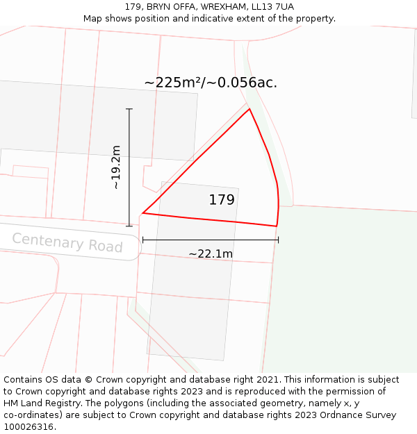 179, BRYN OFFA, WREXHAM, LL13 7UA: Plot and title map