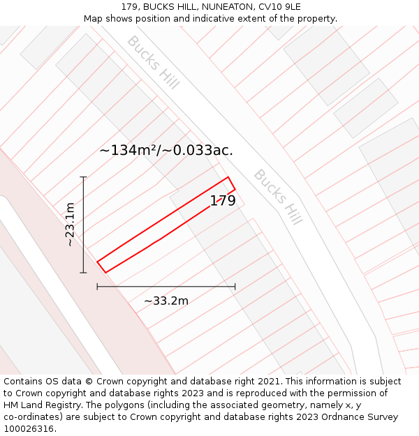 179, BUCKS HILL, NUNEATON, CV10 9LE: Plot and title map