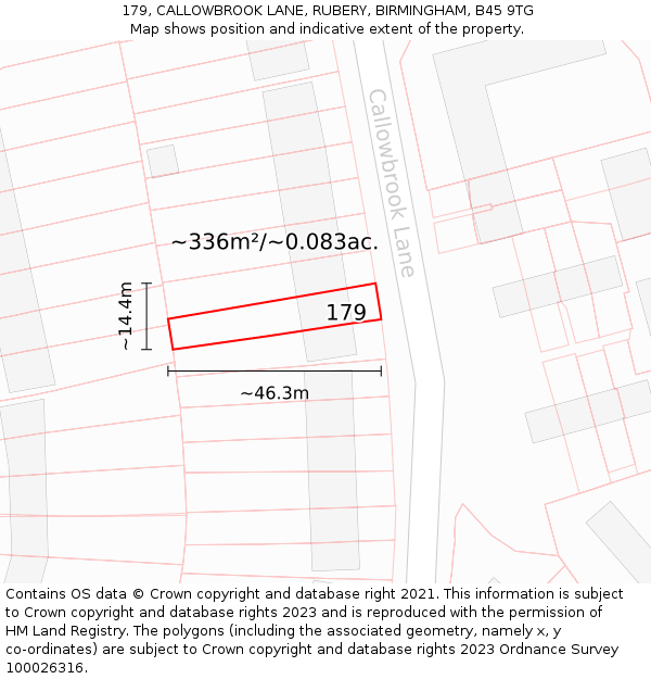 179, CALLOWBROOK LANE, RUBERY, BIRMINGHAM, B45 9TG: Plot and title map