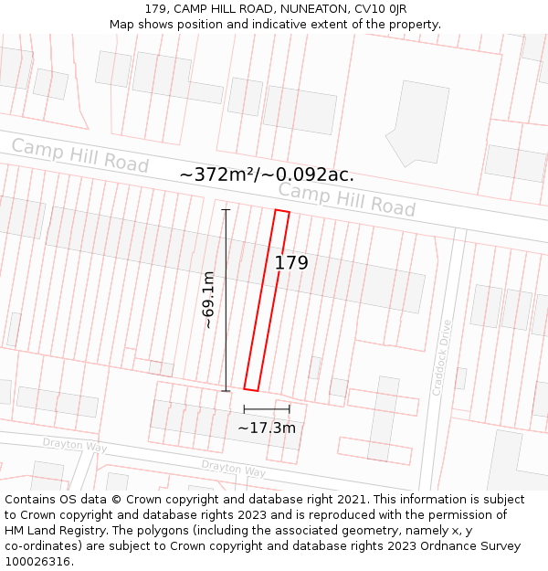179, CAMP HILL ROAD, NUNEATON, CV10 0JR: Plot and title map