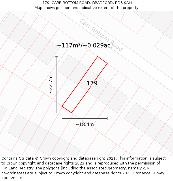 179, CARR BOTTOM ROAD, BRADFORD, BD5 9AH: Plot and title map