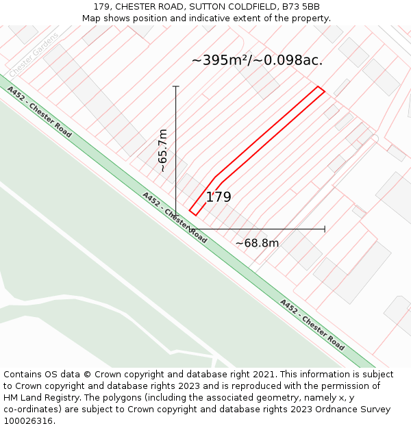 179, CHESTER ROAD, SUTTON COLDFIELD, B73 5BB: Plot and title map