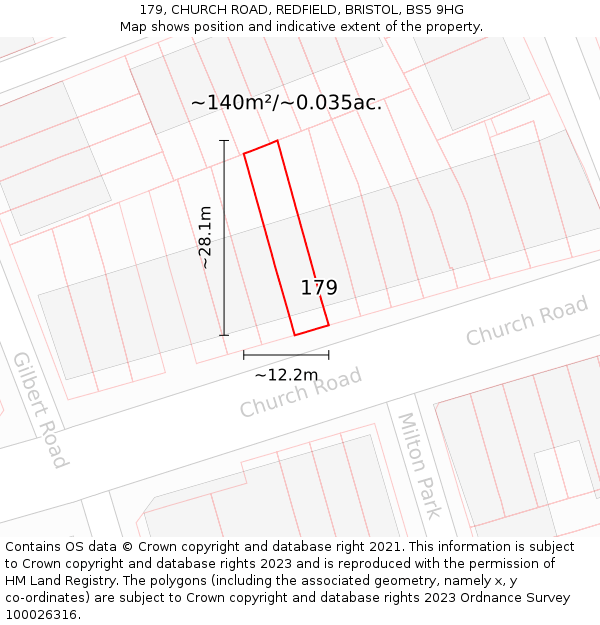 179, CHURCH ROAD, REDFIELD, BRISTOL, BS5 9HG: Plot and title map