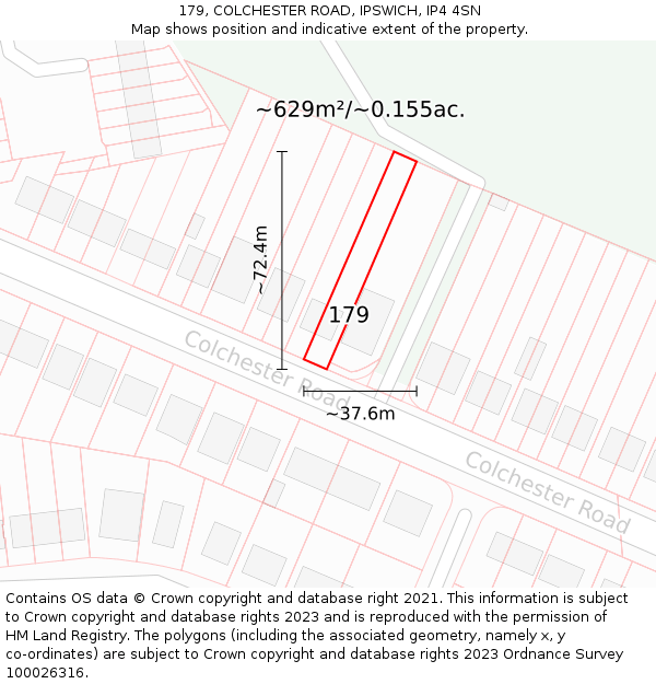 179, COLCHESTER ROAD, IPSWICH, IP4 4SN: Plot and title map