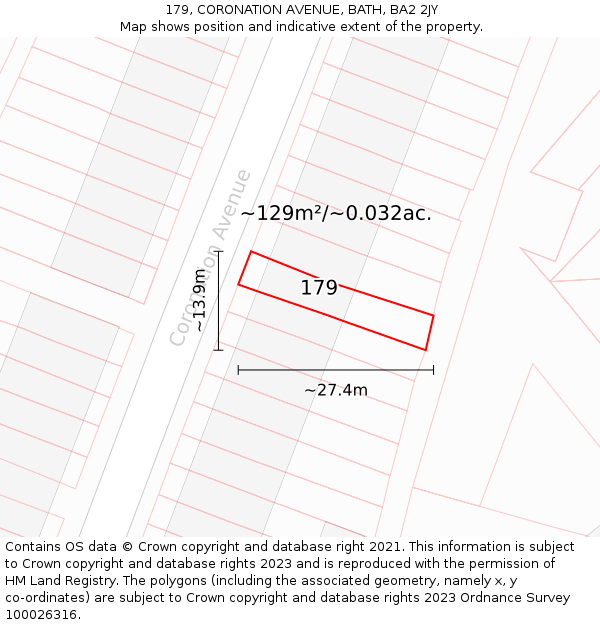 179, CORONATION AVENUE, BATH, BA2 2JY: Plot and title map