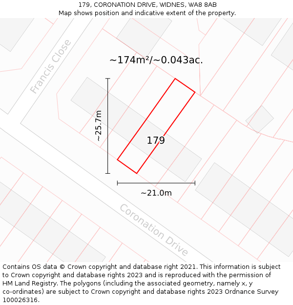 179, CORONATION DRIVE, WIDNES, WA8 8AB: Plot and title map