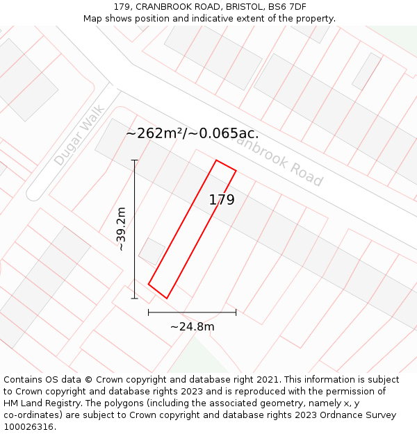 179, CRANBROOK ROAD, BRISTOL, BS6 7DF: Plot and title map