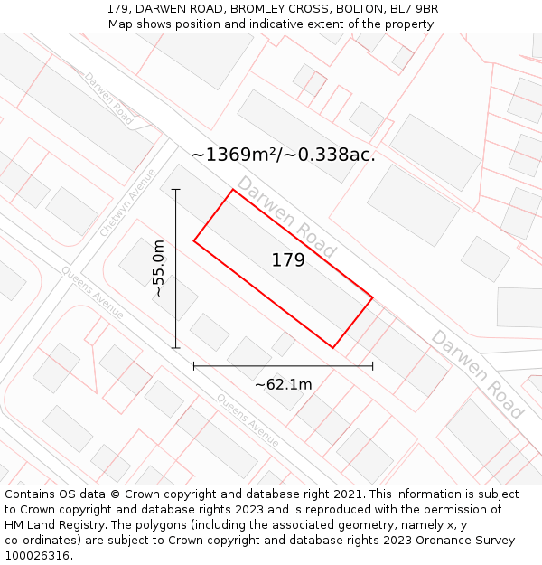 179, DARWEN ROAD, BROMLEY CROSS, BOLTON, BL7 9BR: Plot and title map