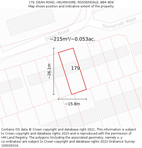 179, DEAN ROAD, HELMSHORE, ROSSENDALE, BB4 4EW: Plot and title map