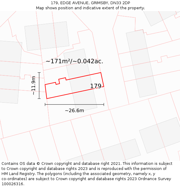 179, EDGE AVENUE, GRIMSBY, DN33 2DP: Plot and title map