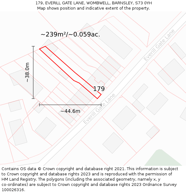 179, EVERILL GATE LANE, WOMBWELL, BARNSLEY, S73 0YH: Plot and title map
