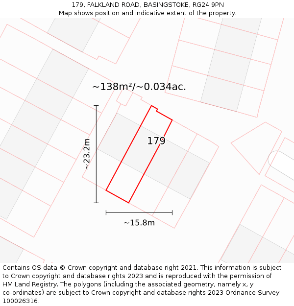 179, FALKLAND ROAD, BASINGSTOKE, RG24 9PN: Plot and title map