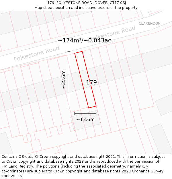 179, FOLKESTONE ROAD, DOVER, CT17 9SJ: Plot and title map