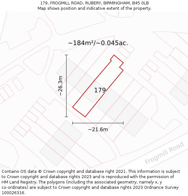 179, FROGMILL ROAD, RUBERY, BIRMINGHAM, B45 0LB: Plot and title map