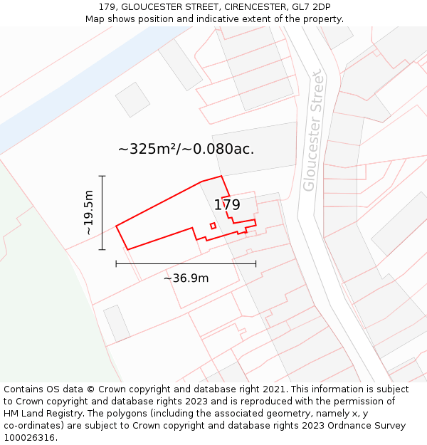 179, GLOUCESTER STREET, CIRENCESTER, GL7 2DP: Plot and title map