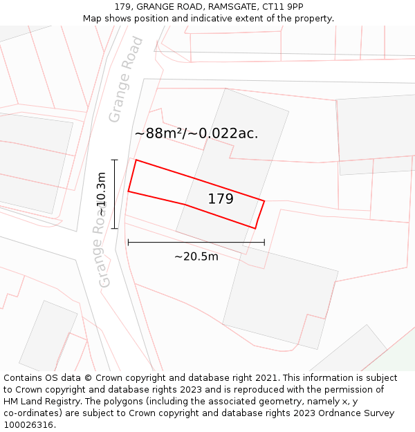 179, GRANGE ROAD, RAMSGATE, CT11 9PP: Plot and title map