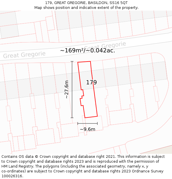 179, GREAT GREGORIE, BASILDON, SS16 5QT: Plot and title map