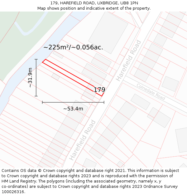 179, HAREFIELD ROAD, UXBRIDGE, UB8 1PN: Plot and title map