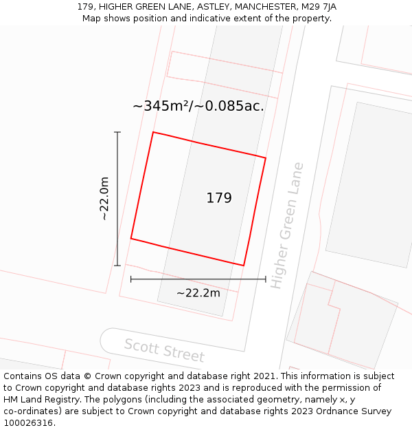 179, HIGHER GREEN LANE, ASTLEY, MANCHESTER, M29 7JA: Plot and title map