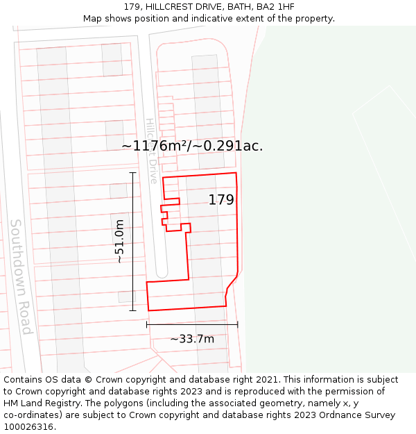 179, HILLCREST DRIVE, BATH, BA2 1HF: Plot and title map