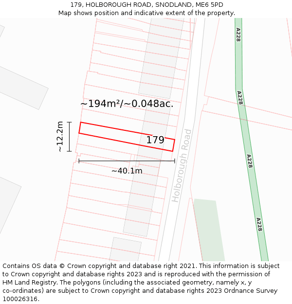 179, HOLBOROUGH ROAD, SNODLAND, ME6 5PD: Plot and title map