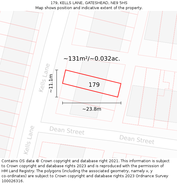179, KELLS LANE, GATESHEAD, NE9 5HS: Plot and title map