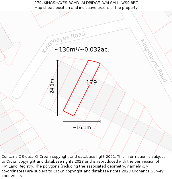 179, KINGSHAYES ROAD, ALDRIDGE, WALSALL, WS9 8RZ: Plot and title map