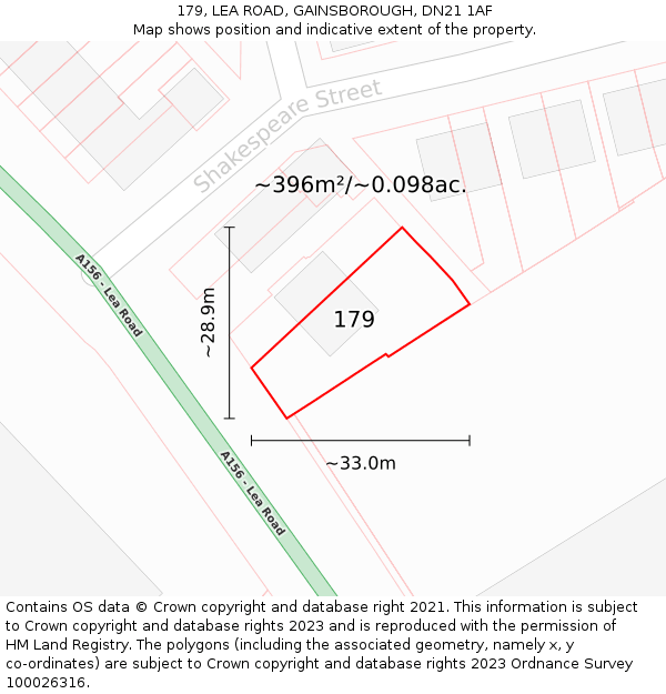 179, LEA ROAD, GAINSBOROUGH, DN21 1AF: Plot and title map
