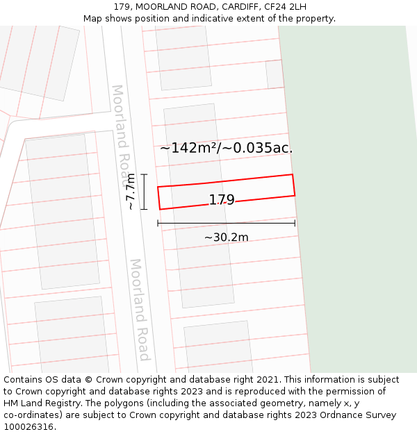 179, MOORLAND ROAD, CARDIFF, CF24 2LH: Plot and title map