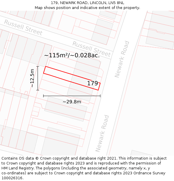 179, NEWARK ROAD, LINCOLN, LN5 8NL: Plot and title map