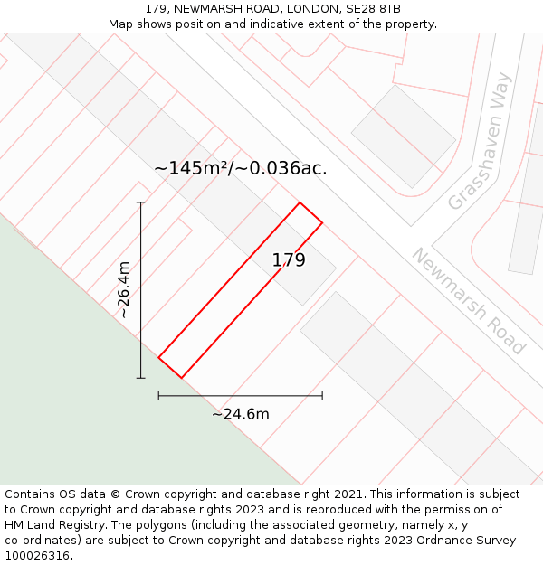 179, NEWMARSH ROAD, LONDON, SE28 8TB: Plot and title map