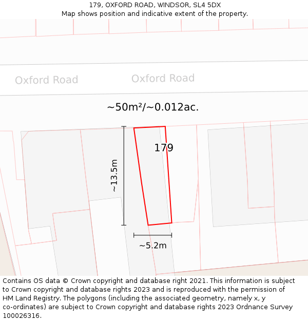 179, OXFORD ROAD, WINDSOR, SL4 5DX: Plot and title map