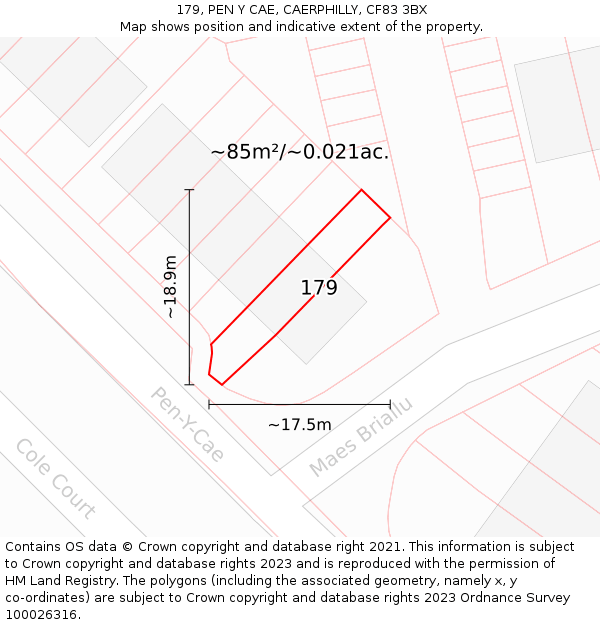 179, PEN Y CAE, CAERPHILLY, CF83 3BX: Plot and title map