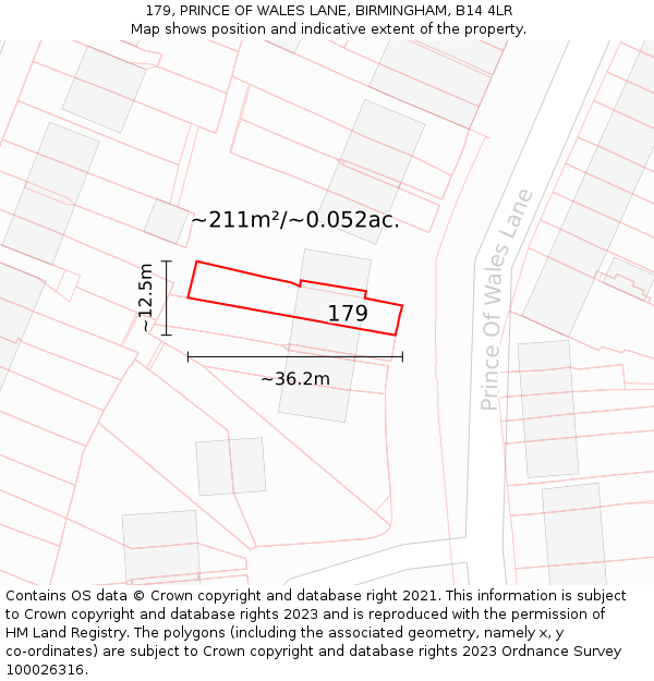 179, PRINCE OF WALES LANE, BIRMINGHAM, B14 4LR: Plot and title map
