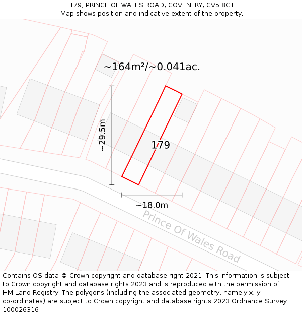 179, PRINCE OF WALES ROAD, COVENTRY, CV5 8GT: Plot and title map