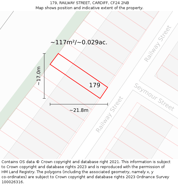 179, RAILWAY STREET, CARDIFF, CF24 2NB: Plot and title map