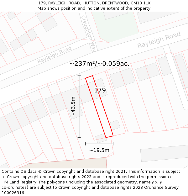 179, RAYLEIGH ROAD, HUTTON, BRENTWOOD, CM13 1LX: Plot and title map