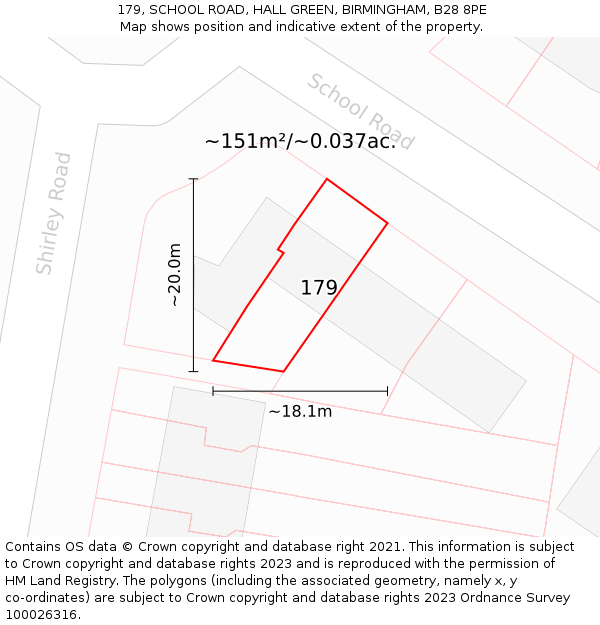 179, SCHOOL ROAD, HALL GREEN, BIRMINGHAM, B28 8PE: Plot and title map