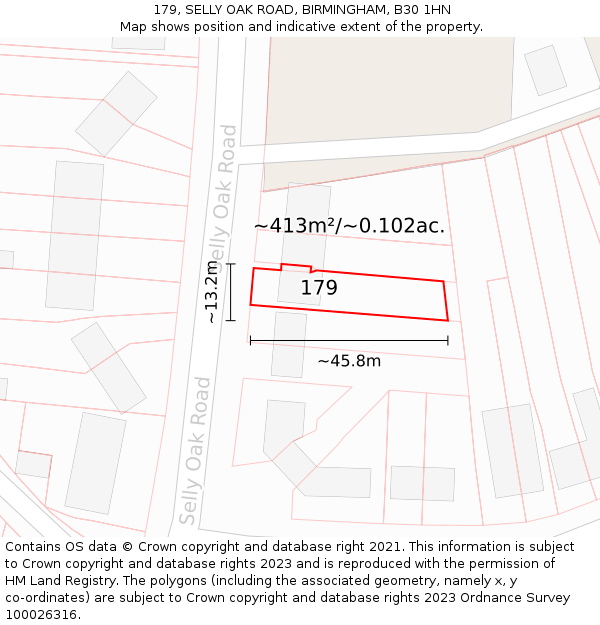 179, SELLY OAK ROAD, BIRMINGHAM, B30 1HN: Plot and title map