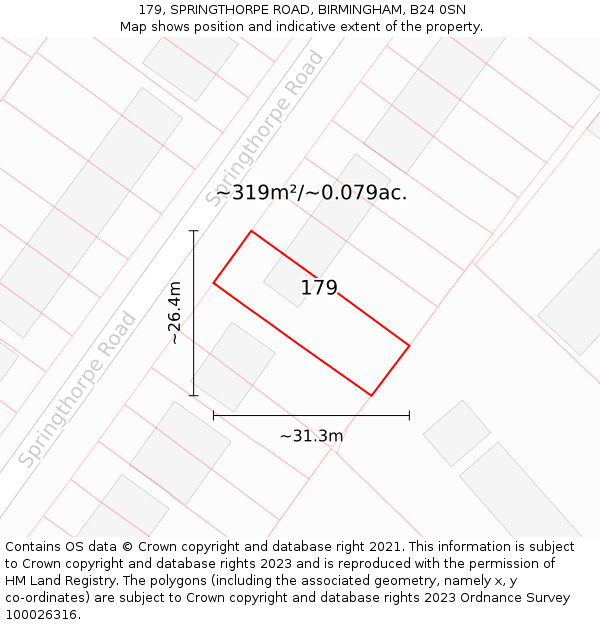 179, SPRINGTHORPE ROAD, BIRMINGHAM, B24 0SN: Plot and title map