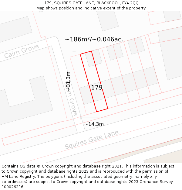 179, SQUIRES GATE LANE, BLACKPOOL, FY4 2QQ: Plot and title map