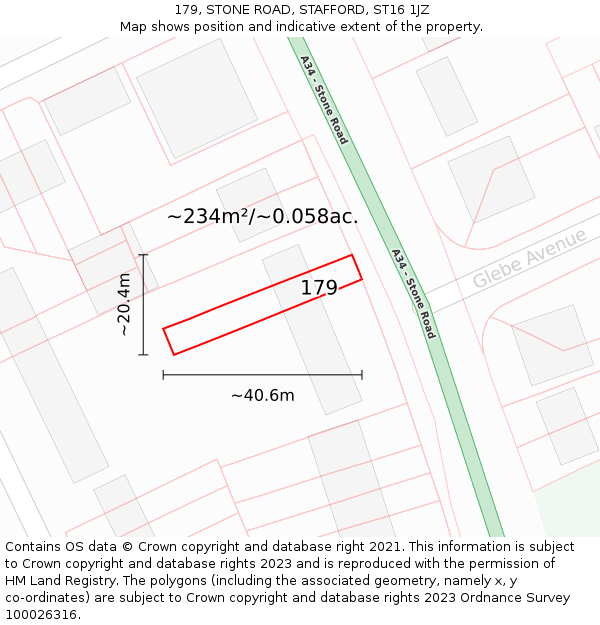 179, STONE ROAD, STAFFORD, ST16 1JZ: Plot and title map