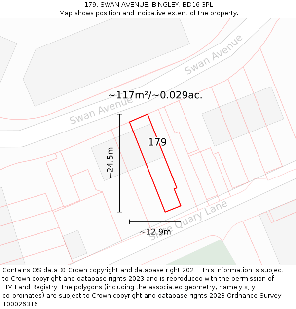 179, SWAN AVENUE, BINGLEY, BD16 3PL: Plot and title map