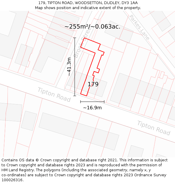 179, TIPTON ROAD, WOODSETTON, DUDLEY, DY3 1AA: Plot and title map