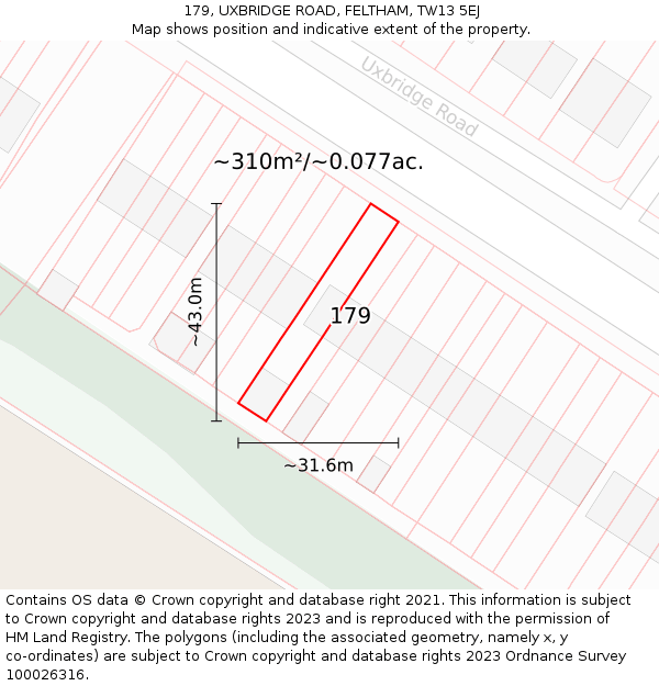179, UXBRIDGE ROAD, FELTHAM, TW13 5EJ: Plot and title map