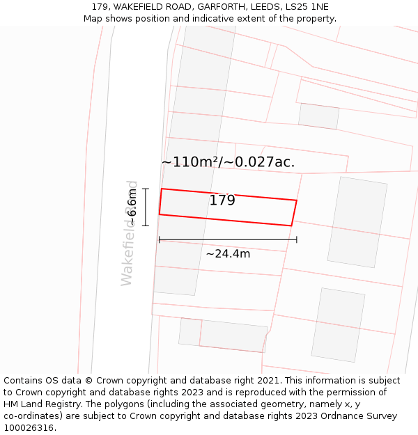 179, WAKEFIELD ROAD, GARFORTH, LEEDS, LS25 1NE: Plot and title map