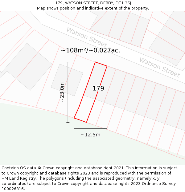 179, WATSON STREET, DERBY, DE1 3SJ: Plot and title map